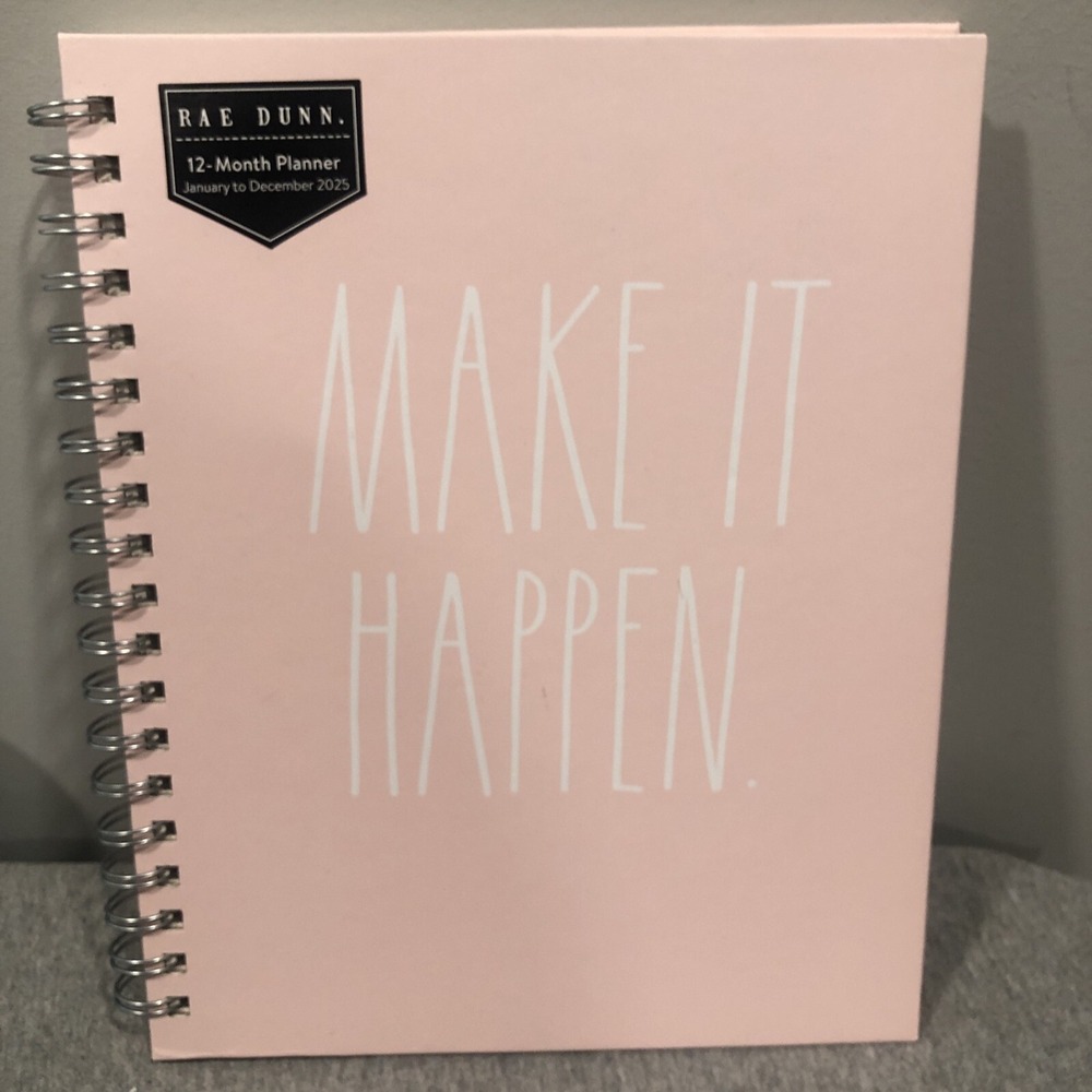 Rae Dunn 12 Month Planner Make It Happen Pink Spiral bound 2025 9x10"